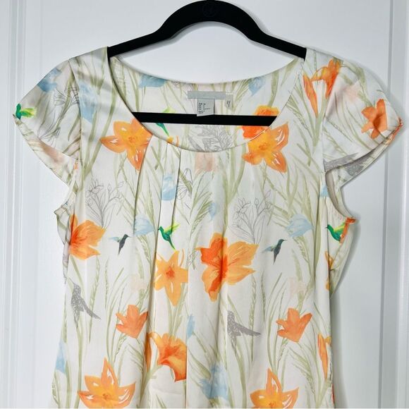 H&M Women's Satin Shift Dress Floral Hummingbird Print Size 4 Lined - Picture 3 of 11